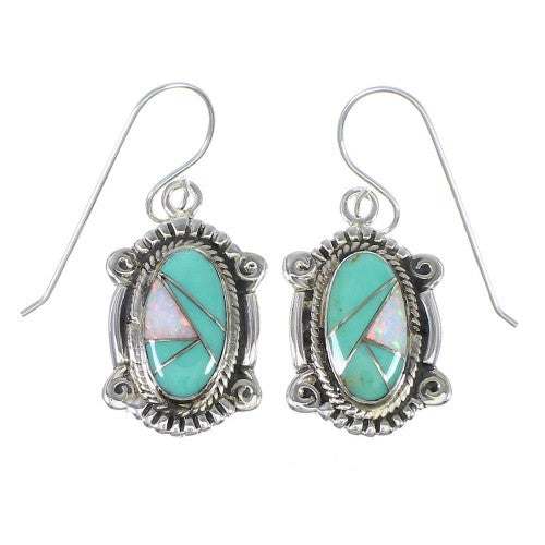 Southwest Turquoise Opal Authentic Sterling Silver Hook Dangle Earrings QX81925